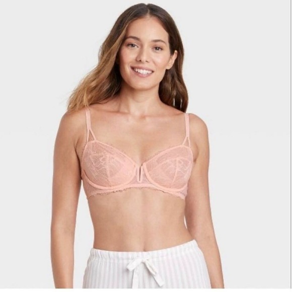 Auden Unlined Lace Underwire Balconette Bra Blush Pink Size 42C - Picture 7 of 9